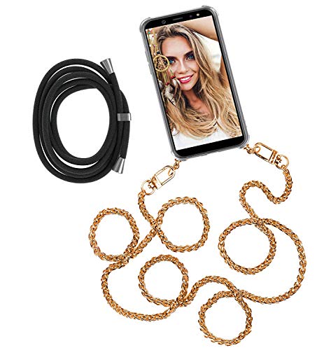 youmehe Chaîne pour téléphone Compatible avec iPhone 13 Pro Max (6.7),Étui de téléphone chaîne métallique +Cordon de Remplacement Noir, Transparent Coque Antichoc Etui en Silicone TPU-(Or Rose)