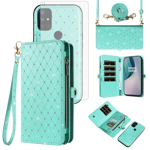 Étui OnePlus Nord N10 5G rabat porte-carte fermeture éclair paillettes avec verre