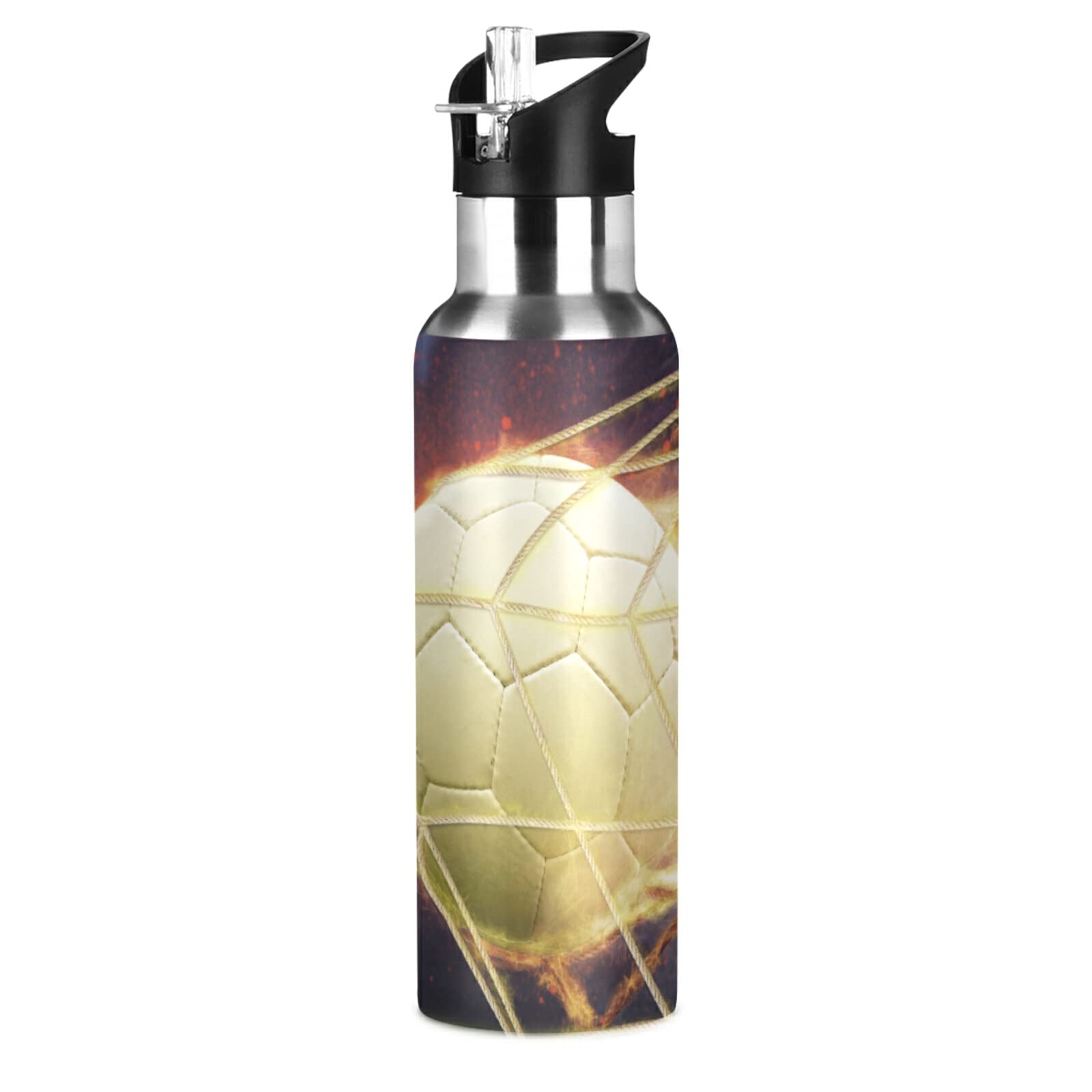 Vnurnrn Arte Regalo Sport Rugby Calcio Bottiglia Acqua Acciaio Inox, Isolato Borraccia Termica Senza BPA 600ML per Bevande Calde e Fredde per Bambini Sport Ciclismo Scuola