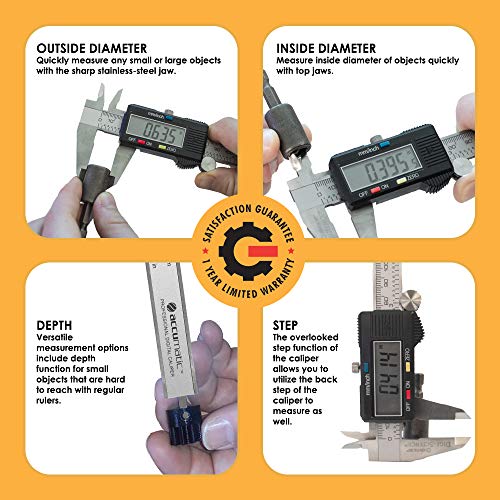 Gyros Digital Caliper Measuring Tool – 6 Inch Stainless Steel Micrometer Caliper - Inch/Mm Conversion And Large Lcd Screen – Auto-Off Feature – Electronic Vernier Calipers 2 Batteries Included #TOP4