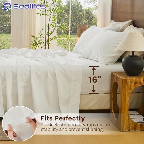 Image of Bedlifes 100% French Linen Queen Bed Sheet Set - 16 inch Deep Pocket, 4-Piece | Soft & Durable, Breathable & Cooling, Pure Flax Linen, OEKO-TEX Certified, Moisture-Wicking, Easy Care, Machine Washable