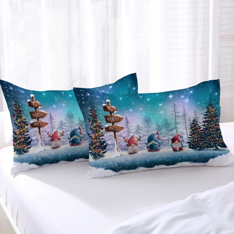 Housse De Couette Noël 90x190 Cm - Thème Nain Et Flocons - Parure De Lit 1 Personne Réversible Avec Taie - 2