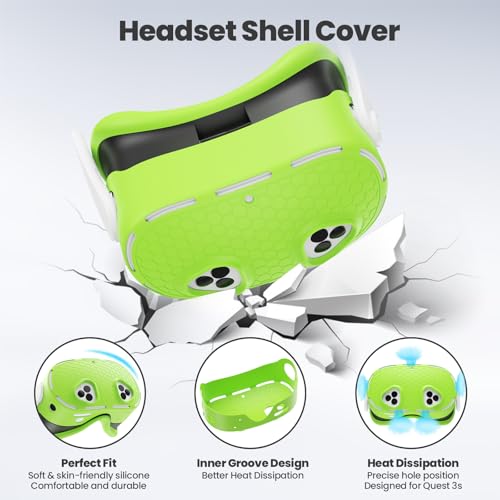 Silicone Cover Set Compatible with Meta/Oculus Quest 3s Accessories, VR Silicone Face Cover, VR Shell Cover,Touch Controller Grip Case,Camera Lens Protector Set (Colorful B) - Thumbnail 2