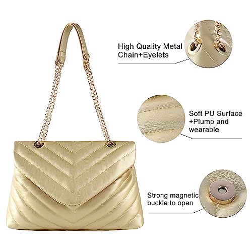 Image of Quilted Crossbody Bag for Women, Soft Vegan Chevron Purses, Trendy Shoulder Handbags with Flap