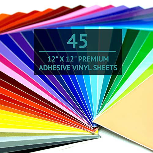 Bright Idea Permanent Vinyl Sheets - 45 Pack 12x12 | Adhesive Vinyl Sheets, Assorted Colors (Glossy, Matte, Metallic) Permanent Vinyl Bundle Pack for Crafters - Vinyl for Cricut and Silhouette