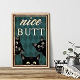 Wandkunst Poster Mental Black Cat Poster Nice Butt Kunstdruck Leinwand Vintage Lustige Katze Tauchen Malerei Badezimmer Wc Wohnkultur 40x70cm Rahmenlos