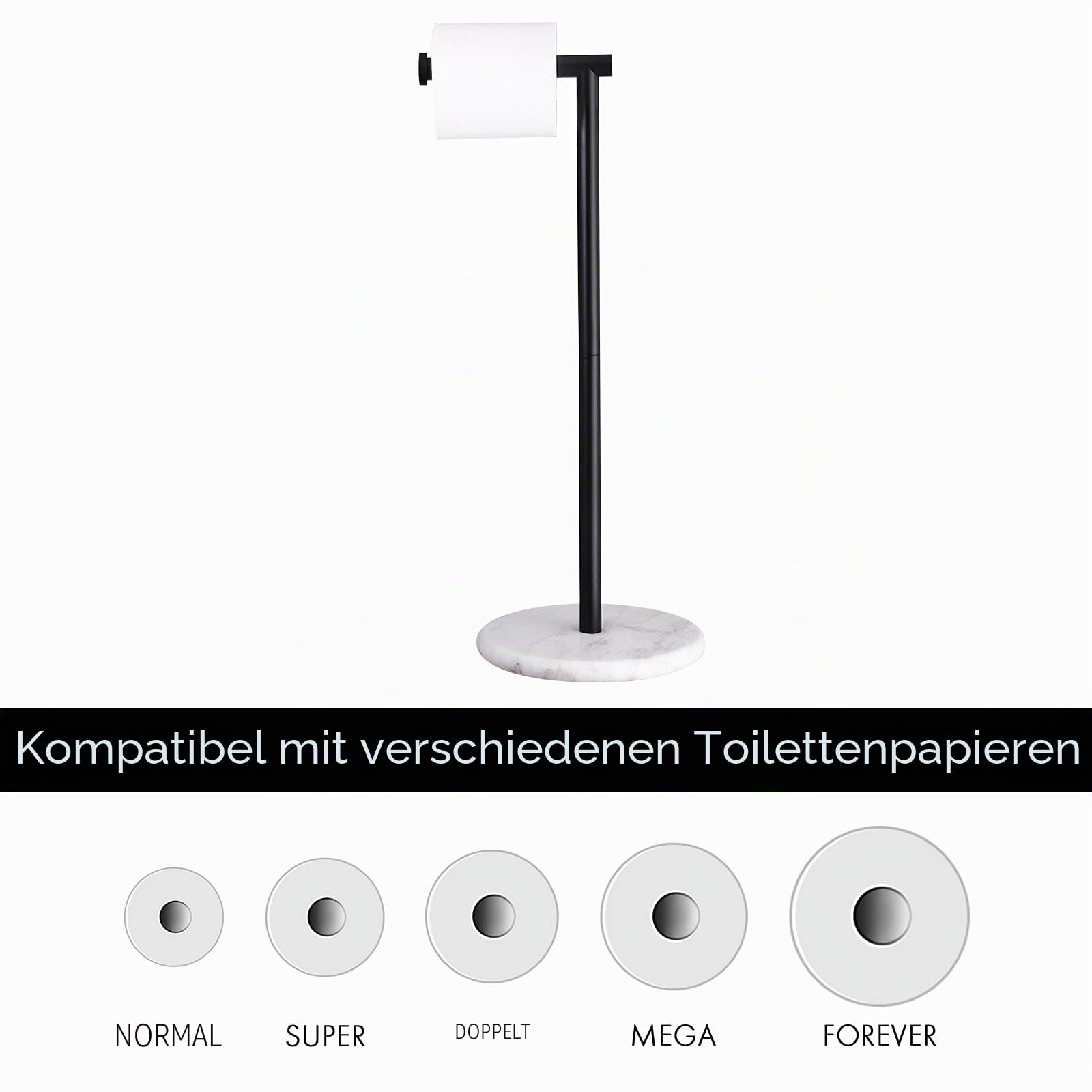 KES Toilettenpapierhalter Stehend Klopapierhalter Freistehend Marmor Basis | Schwarz Matt WC Rollenhalter Klorollenhalter Für Badezimmer, Edelstahl SUS304, BPH284S1-BK