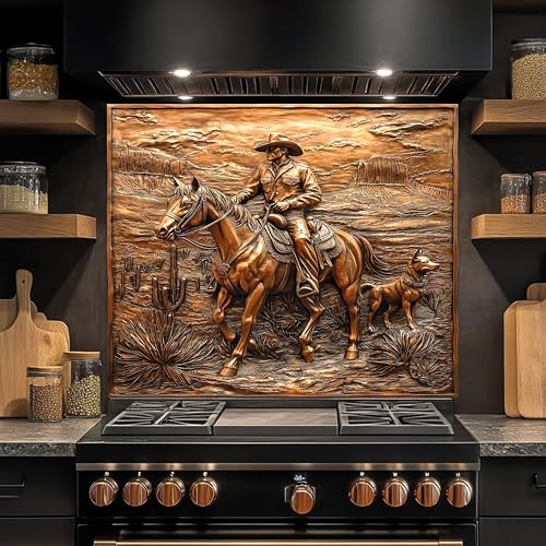 Tempered Glass Backsplash for Kitchen, Cowboy Glass Backsplash, Copper Look Backsplash for Kitchen Wall, Rustic Kitchen Backsplash, Easy to Install Stove Backsplash