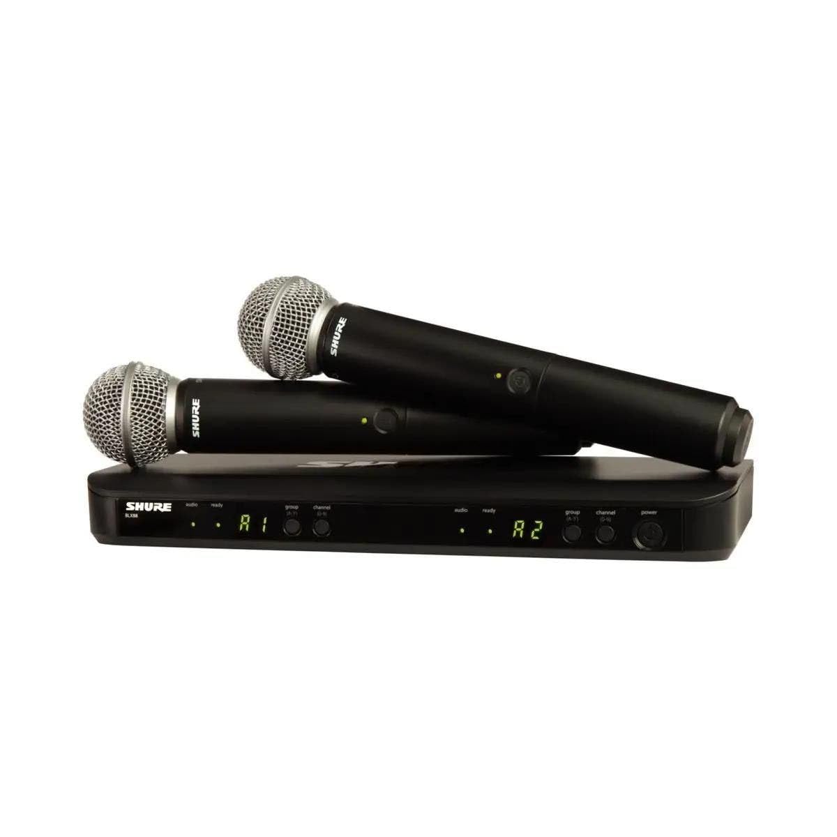 Shure BLX288/SM58 Wireless Microphone System - 14-Hour Battery Life, 300 ft Range, UHF | Includes (2) SM58 Handheld Vocal Mics, Dual Channel Receiver | H11 Band (BLX288/SM58-H11)