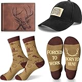 Jeere 3 Pcs Christmas Gifts for Men: Funny Socks, Deer Hunting Hat, Mens Bifold PU Leather Deer Wallet - Novelty Father's Day Birthday Gifts for Hunter Dad, Husband, Grandpa