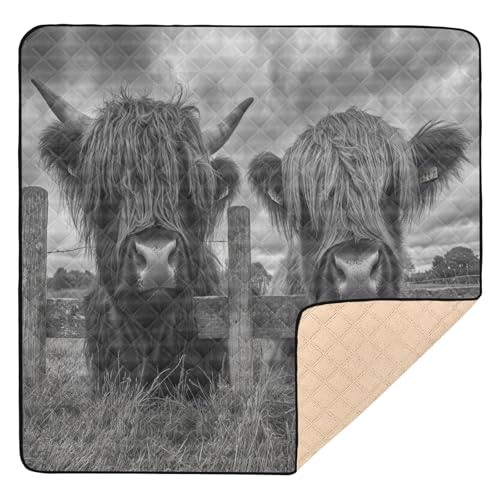 Kigai Highland Cow Baby Play Mat for Floor and Playpen 50x50 inch Non-Slip Baby Activity Playmat Waterproof Foldable Crawling Mat for Infants Toddlers
