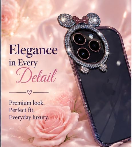 Image of mobistyle Designed for iPhone 14 pro Back Cover Luxury Rhinestone Camera Protection Shockproof Phone Case for Women with 360 Camera Guard, Protective Case for iPhone 14Pro(TPU | Purple)