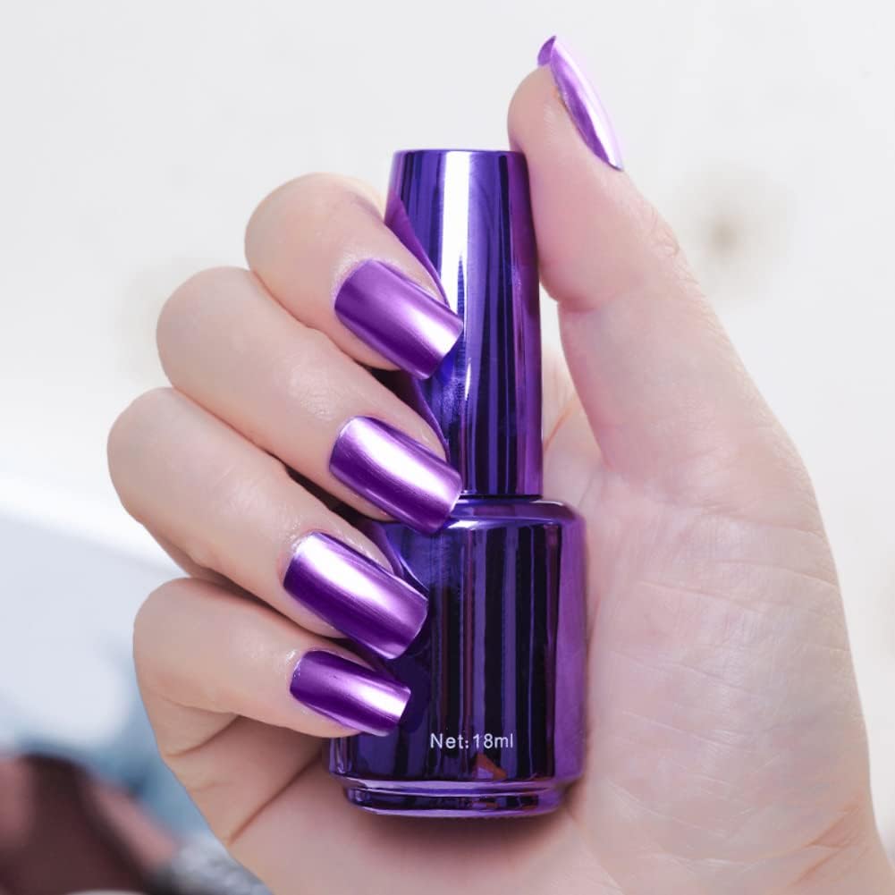 Metallic Nail Polish Pealecent Acrylic Color Shine DIY Nail Polish Varnish Manicure Tool, Unpeelable Drawable NOT-MIRROR 12 Colors (Purple)