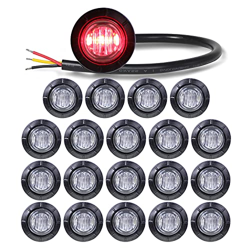 Meerkatt (Pack of 20) 3/4 Inch Clear Lens Red LED Round Side Marker Indicator Lights 3 Diodes Grommet Bright 2835 SMD Brake Stop Parking Trailer Tow Truck Bus Van RV Caravan Lorry ATV 12V DC 3led-HL
