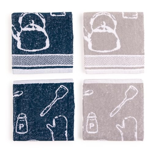 BOSKIMO Paños de Cocina Algodón Premium – Pack de 4 Trapos de Cocina Microfibra y Rizo, Trapos Cocina Algodón Absorbentes, Paños de Limpieza – Fabricado en Portugal