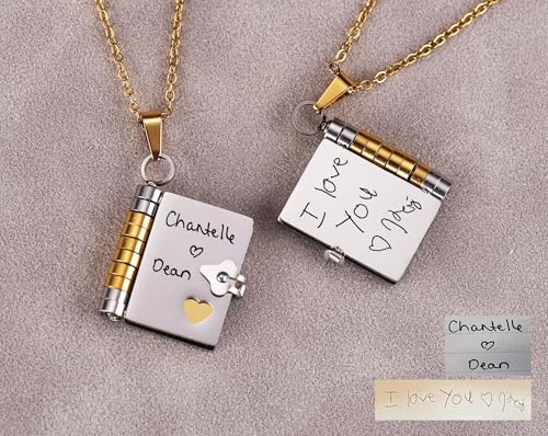 Image of Personalized Story Book Pendant Necklace, Stainless Steel Customizable Locket with Chain, Heart Charm Design, 18.5mm BookPendant, 45cm Chain Length, Gift for Women and Girls