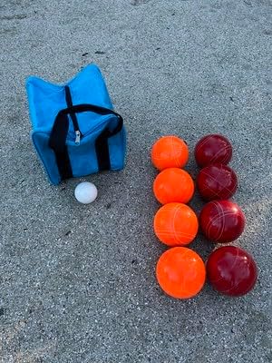 BuyBocceBalls Listing - Made in USA, Premium Quality Tournament Bocce Set - 110mm Red and Orange Balls, Nylon red Bag, 998 Grams (2 lbs. 3.2 oz.). Various Bag Colors
