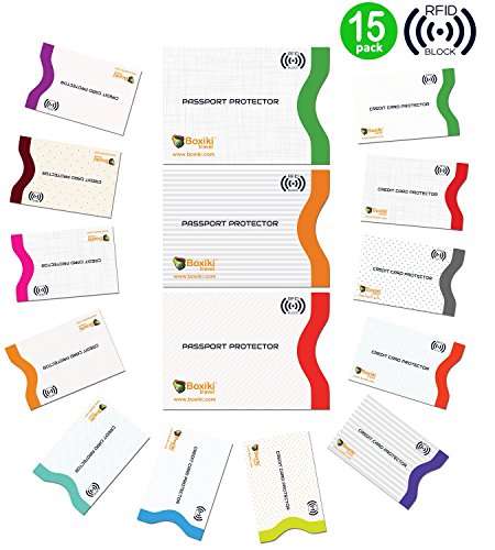 Boxiki Travel Rfid Blocking Sleeves, Set With Color Coding. Identity Theft Prevention Rfid Credit Card Holders (Set Of 12 Credit Card Protector Sleeves + 3 Passport Holders) (White) #TOP2