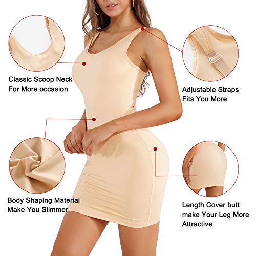 Reyeogo Full Slip Shapewear Dress For Women Adjustable Spaghetti Strap Under Dresses Tummy Control Camisole Slip Dress Body Shaper (Beige, Medium) #TOP2
