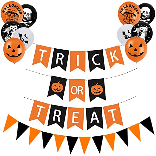 Halloween Happy Banner Decorations, Trick or Treat Black Orange B...