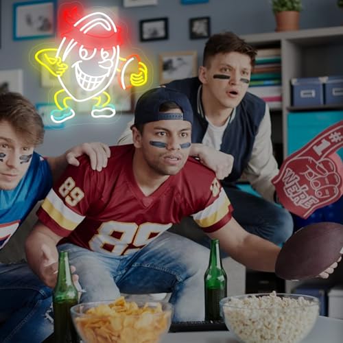 Image of Happy Rugby Ball LED Neon Sign USB Powered for Wall Decor, Sports Football Neon Night Light Sign Dimmable for Boys Room Party Decor Sports Lover Birthday Gifts