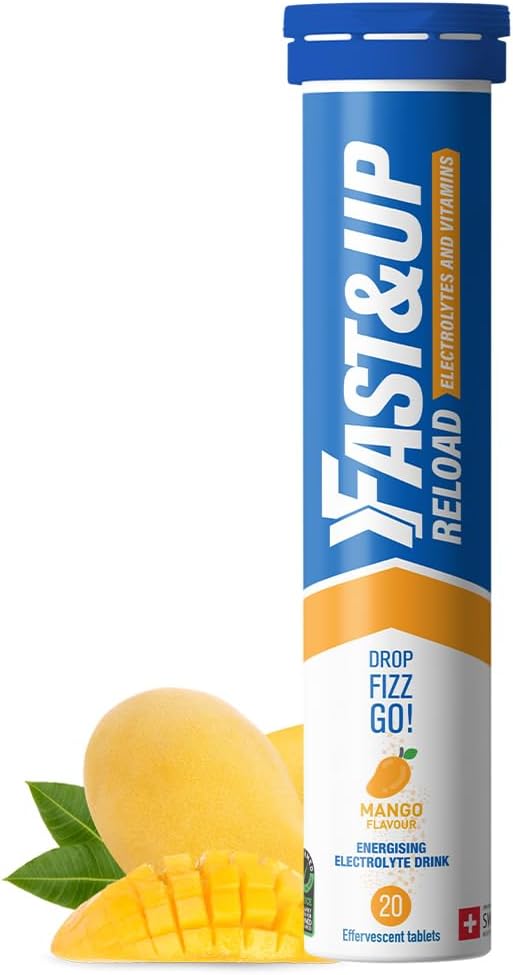 Reload - Energising Electrolyte Drink - Mango Flavour - 20 Effervescent Hydration Tablets - Added Vitamin C & B12 - Vegan