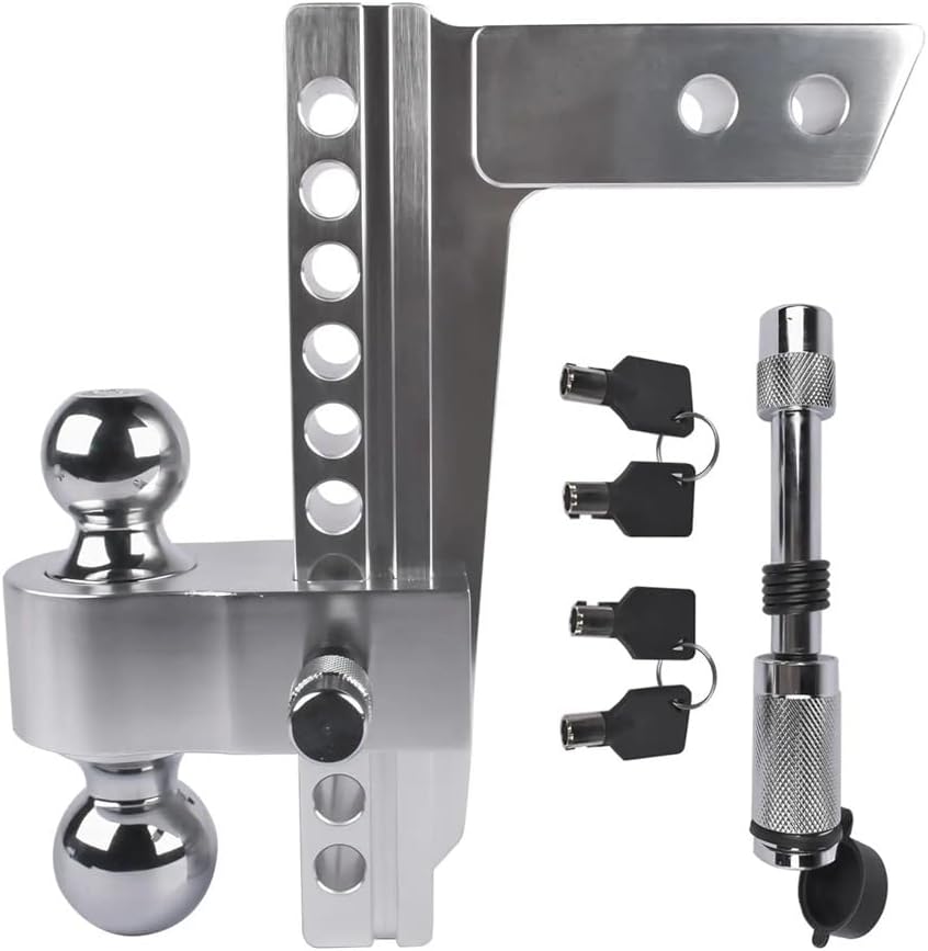 OUTMX Aluminum Adjustable Trailer Hitch Ball Mount Fits 2" Receiver 10" Drop/Rise Drop Hitch 12500 LBS GTW