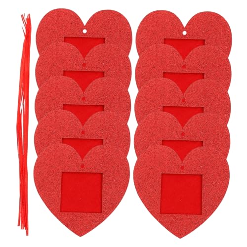 Amosfun 10 st Mini Hängande Kärleksformade Bilderamar i Glittrande för Valentinsdag Hållbara Filtramar med Paljetter Upphängningshål för Familjefoton Festlig Inredning Slumpmässig Färg