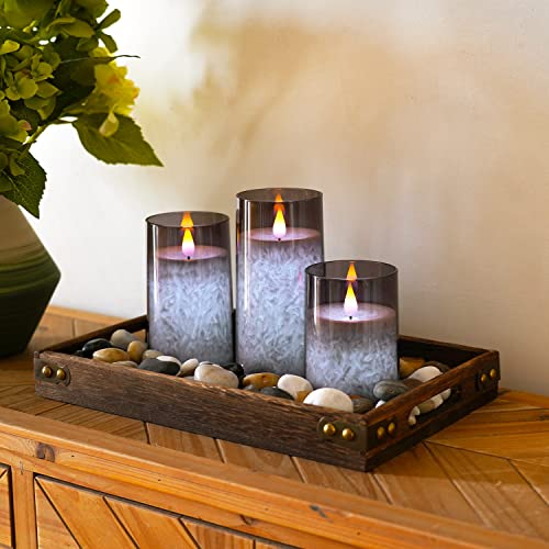 Homemory Grey Flameless Candles, Battery Operated Candles, Electric Fake Led Pillar Candles, Remote And Timers, Made Of Acrylic And Wax, Yellow And Purple Glow #TOP1