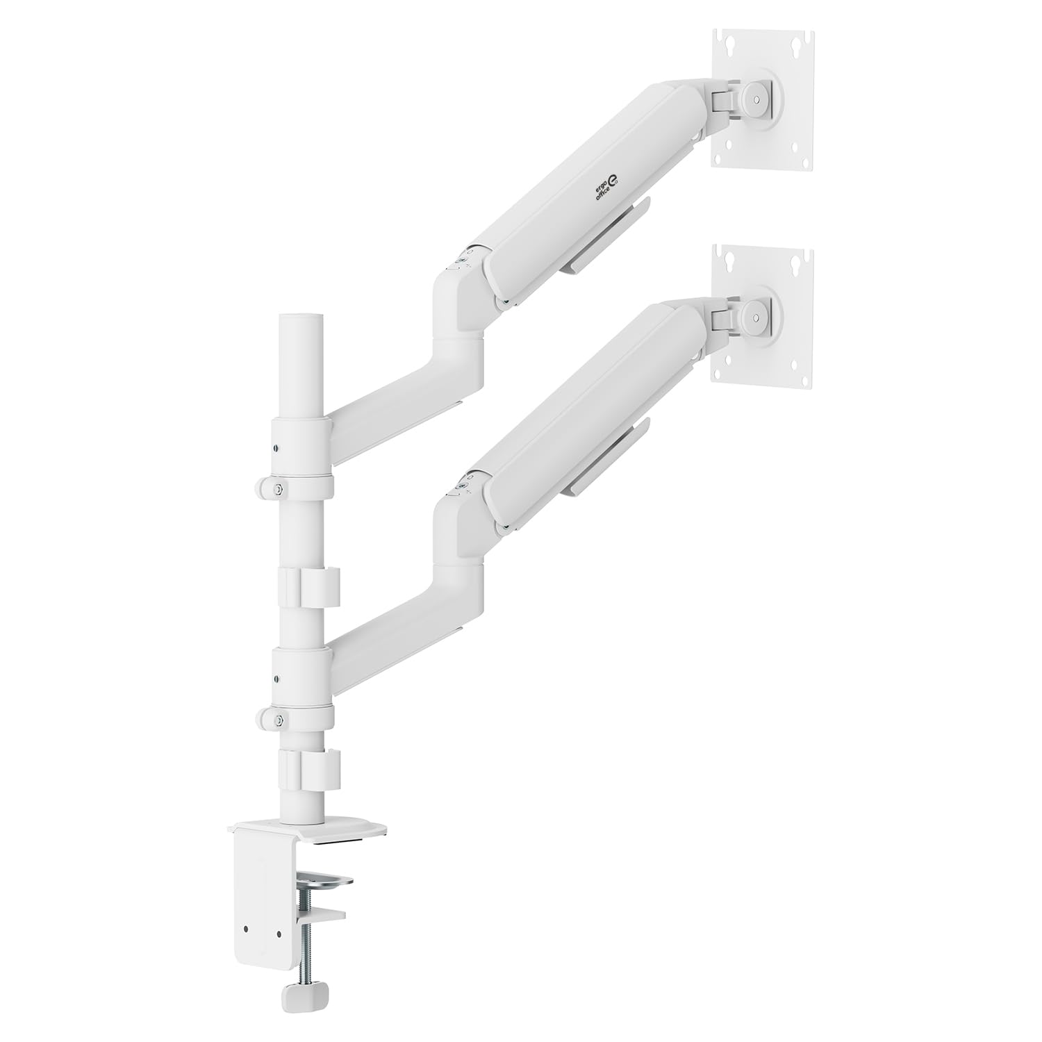 Supporto per 2 monitor Ergo Office (17-32 pollici), doppia molla a gas, VESA 75 x 75, 100 x 100, 2 x 10 kg, regolazione in altezza, rotazione, inclinazione, montaggio sul piano del tavolo (bianco)