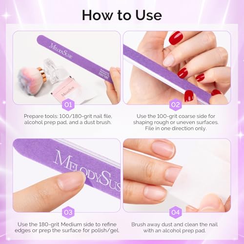 Image of MelodySusie 2Pcs Professional Nail Files 100 /180 Grit, Double Sided Straight Shape Emery Boards for Acrylic, Gel and Natural Nails, Manicure Pedicure Shaping Tools for Home Salon, Purple