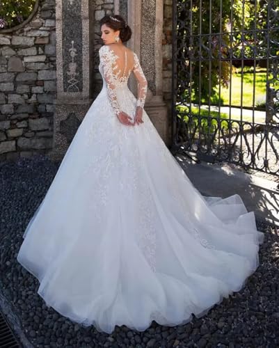 Dexinyuan Lace Tulle Ball Gown Wedding Dresses for Bride 2025 with Sleeves A Line Bohemian Bridal Gowns for Women2