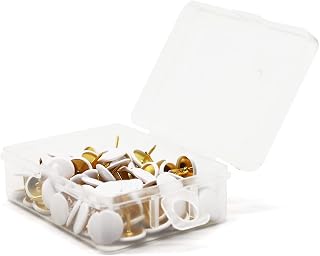 100pcs Push Pins, Decorative Thumb Tacks Round Head Drawing Pins with Storage Box Metal Push Pins Thumbtack with Steel Point for School, Office, Map, Photo Wall, Cork Board Bulletin A7DGNTD (White)