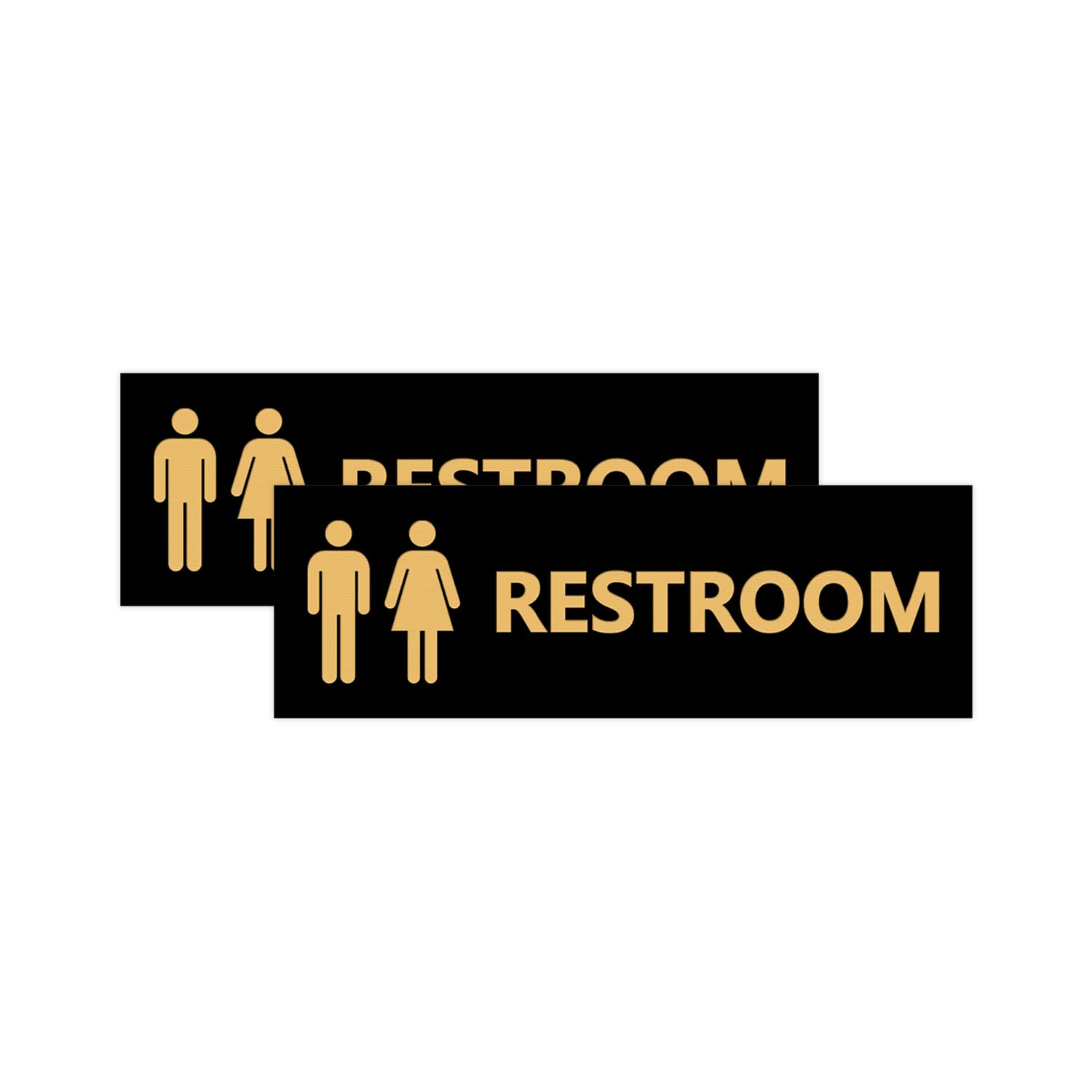 Signs ByLITA Basic Unisex Restroom Sign (Black/Gold) - Small 2 Pack