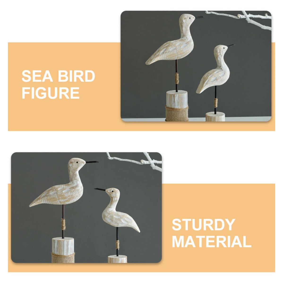 Artibetter 2 Piezas Madera de Pino Figura Rústica de Gaviota de Pie