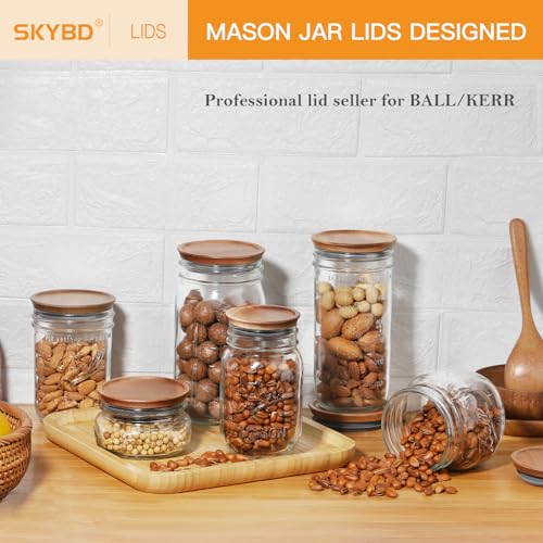 6-Pack Regular Mouth Wooden Mason Jar Lids for Ball/Mason/Kerr Jars, Natural Acacia Wood, Food-Grade Material, 100% Fit & Airtight for Regular Mouth Jars (6PCS-Regular) by SKYBD - Image 7