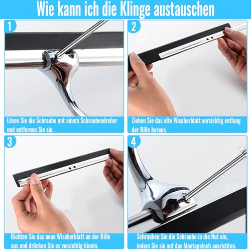 rietegio 25CM Duschabzieher mit Halterung Duschabzieher Edelstahl Handlicher Glaswischer 3 Silikonabstreiflippen und Schraubendreher Handlicher Glaswischer für Bad Küche Spiegel Auto Fenster Putzen