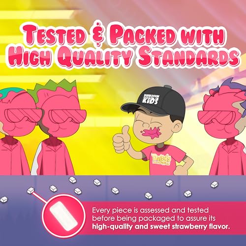 Image of Bubblegum Kids Daisy's Strawberry Field Sugar Free Gum | Strawberry Flavor Sugarless Gum with Xylitol | Low Calorie Candy Alternative for Kids & Adults | Resealable Bag, 55 Pieces Per Pack, 6 Pack
