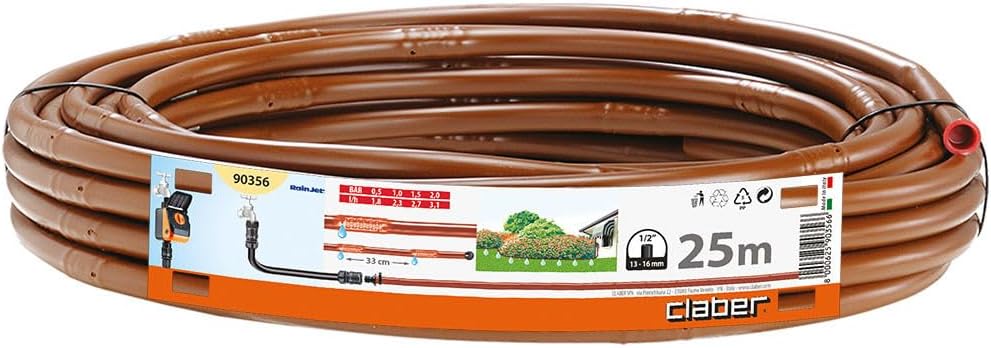 Claber Pipe with drippers 25 m Brown, irrigation pipe 16 mm with built-in droppers
