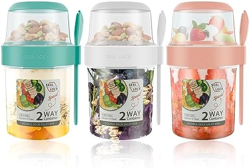 3 Pack Reusable Overnight Oats Container, Cereal Yogurt Cups Leak-Proof