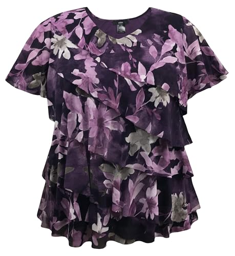 Image of LEEBE Women and Plus Size Printed Mesh Ruffle Top (Small-5X)