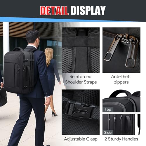 Travel Backpack, Expandable 50L Carry On Backpack, Extra Large Anti-Theft TSA Flight Approved Large Weekender Daypack Bag for Men and Women, Waterproof Pocket Lightweight Travel Gifts for Men, Black 5