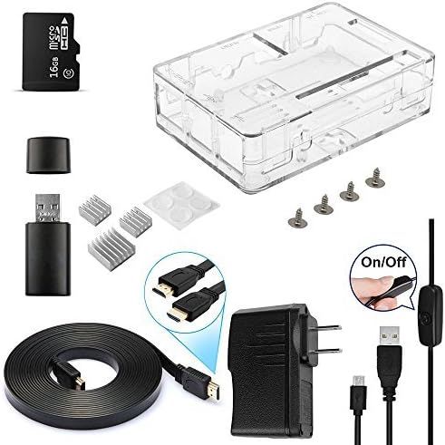Smraza Case for Raspberry Pi 3 B+ with 16GB Micro SD Card, 5V/2.5A Power Supply and Micro USB w/On Off Switch Case for Pi 3B+ (Plus)