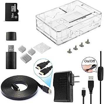 Smraza Case for Raspberry Pi 3 B+ with 16GB Micro SD Card, 5V/2.5A Power Supply and Micro USB w/On Off Switch Case for Pi 3B+ Plus