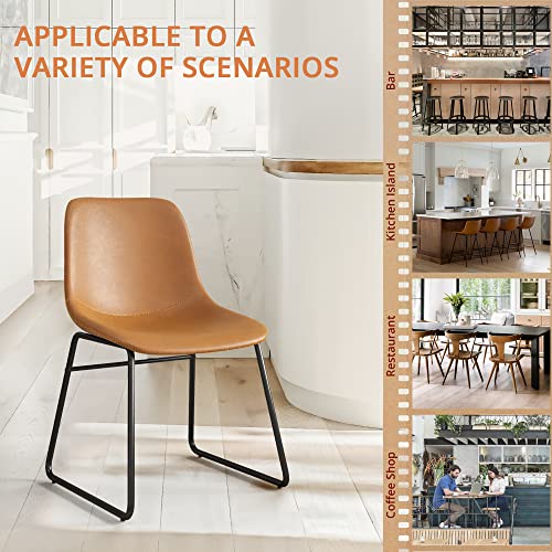 Centiar Faux Leather Indoor Kitchen Dining Chair Set Of 4,Comfortable Farmhouse Chairs With Metal Legs, Modern Industrial Upholstered Chairs Suitable For Home, Bistro Coffee Shop,18",Whiskey Brown #TOP6