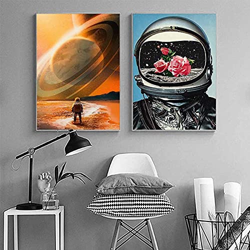 Astronaute univers lune affiche art mural pour salon 40x60
