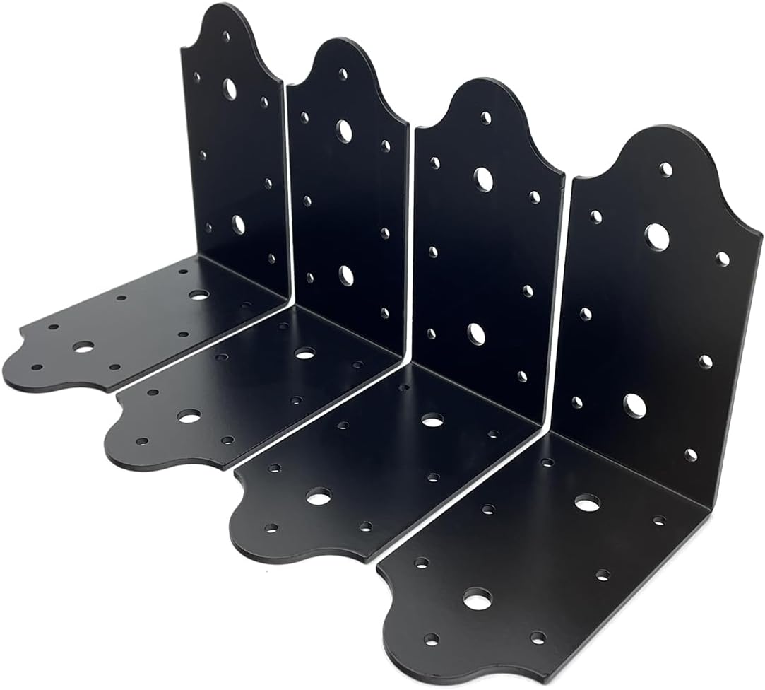 4 Pcs Heavy Duty Flush Inside 90-Degree Angle Bracket Steel Tie Plate,3" Width Connector Brace,Angle Knee Braces, Inside Joint for Butt-Join Post and Beam, Thickness 3 mm and Black