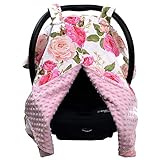 Dear Baby Gear Deluxe Carseat Canopy, Custom Minky Print Roses Pink Minky Dot