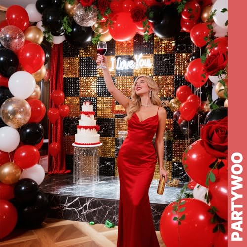 Image of PartyWoo Red and Black Balloons 65pcs 12 Inch Matte Black Red White Confetti Balloons for Graduation Men Birthday Wedding Anniversary Bachelorette Racing Car Casino Retirement Party Decorations