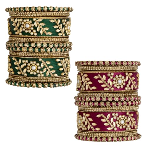 Image of Peora Silk Thread Kundan & Stone Studded Chuda Bangles Set Gift for Women